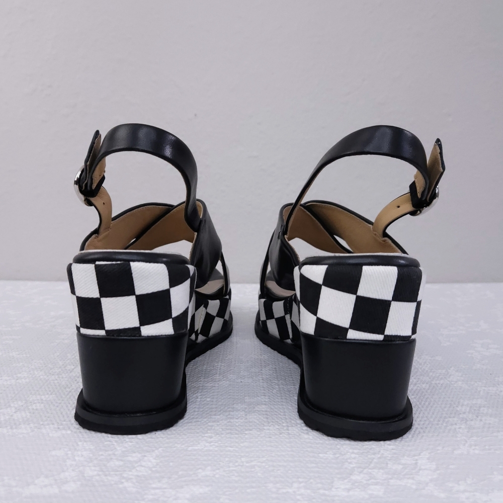 Black Check-Pattern Wedge Sandals *FIT SMALL* - Picture 7 of 12